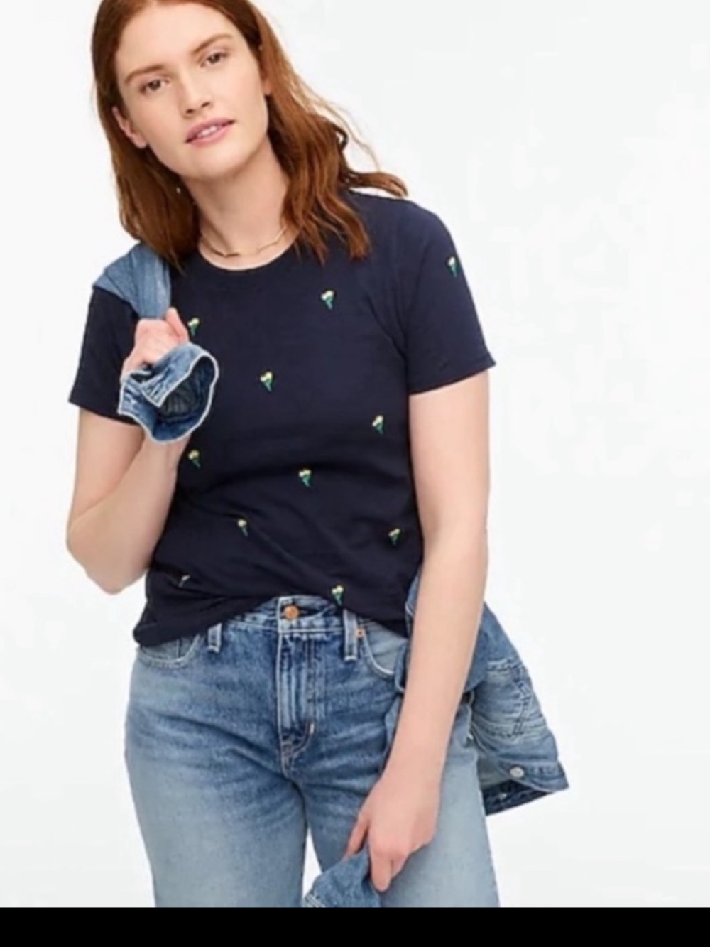 ⭐️ J Crew All Over Tulip Graphic T shirt Cotton Crewneck Embroidered